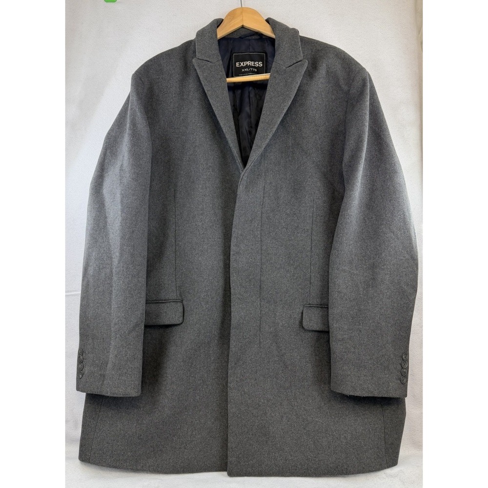 Express Men's Wool Blend Classic Topcoat Size XXL 2XL Gray 3 Hidden Buttons EUC - Picture 2 of 16